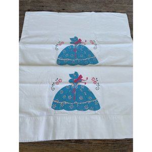 Vintage PIllowcase set Hand Painted blue Sun Bonnet Sue